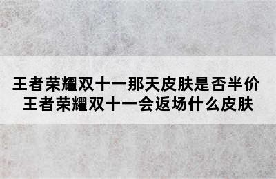 王者荣耀双十一那天皮肤是否半价 王者荣耀双十一会返场什么皮肤